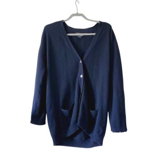 Lands End Pure Cashmere Button Up V-Neck Longline Classic Preppy Cardigan XL - Picture 2 of 9